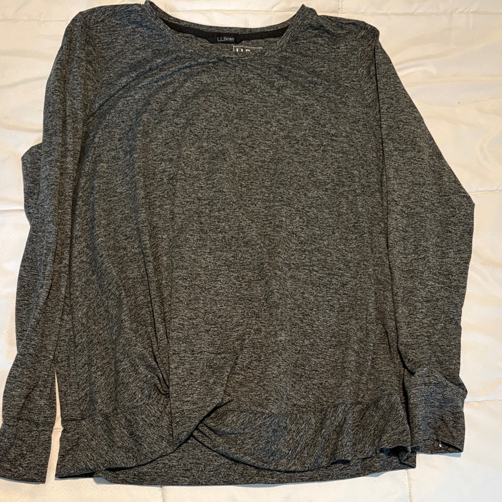 L.L. Bean Women's Charcoal Twist-Hem Long Sleeve Top